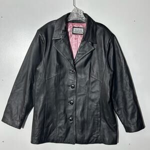 Vintage Wilson Leather Maxima Pink Lining Black Button Up Coat Jacket Women’s L